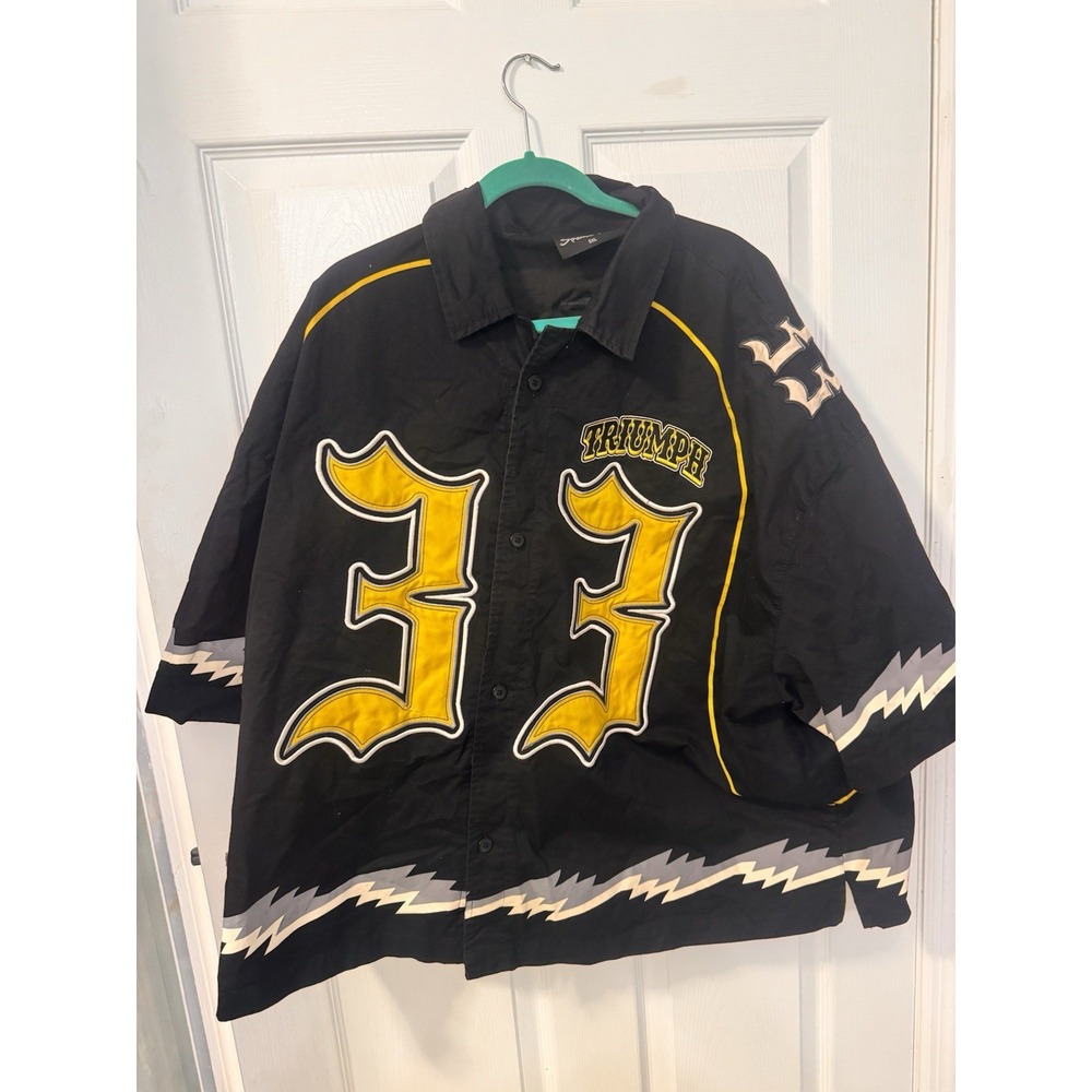 Smoke Rise Triumph 33 Graphic Button Up Shirt Men's 5xl Streetwear Black Yellow